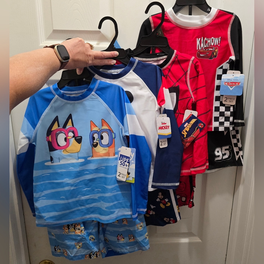 Kids' Character Swimwear Set, Cars, Bluey, Spiderman Or Mickey, Price Is For 1